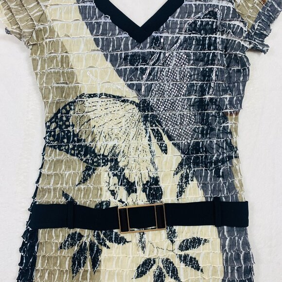 Frank Lyman Blk/Tan Ruffle Butterfly Short Sleeve Top V Neck/Scoop Back Wms Sz 6 - Picture 14 of 16